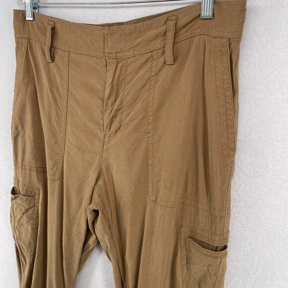 VINCE Pants Womens L Linen Blend Cargo Cropped Cuffed High Rise Utility Brown - Picture 4 of 14
